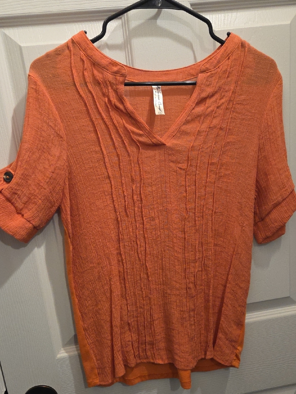 PerSeption Concept Orange Pintuck V-Neck Blouse